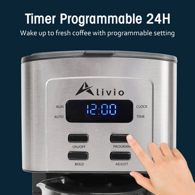 Alivio 1.3L Coffee Maker Filter Coffee Machine with Timer 12 Cup Programmable Drip Coffee Maker