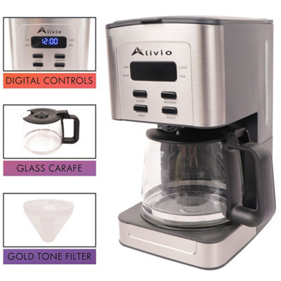 Alivio 13L Coffee Maker, Filter Coffee Machine with Timer, 12 Cup Programmable Drip Coffee Maker 900W - Black