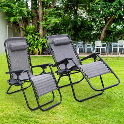 Alivio 2x Zero Gravity Reclining Chairs Sun Loungers With Cup