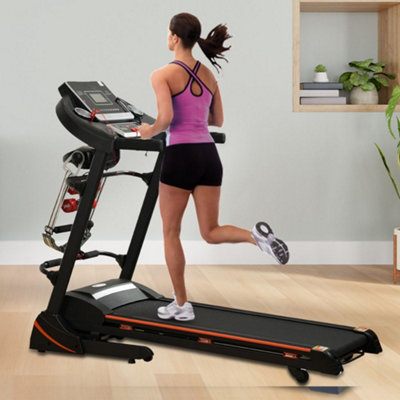 Alivio 3-Speed Auto-Incline Multifunctional Treadmill with 6.5in LCD Display & 2 Barbell Running Fitness Gym Machine