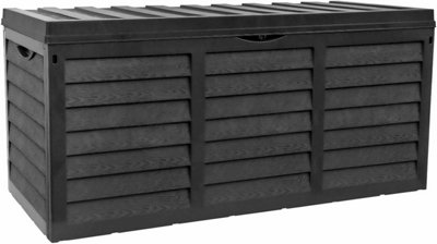 Alivio 320L Large Deck Box Outdoor Plastic Storage Box Garden Benches with Lid & Handle for Patio Furniture Cushions Toys - Black