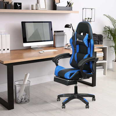 Alivio 360 Degree Reclining Gaming Chair, PU Leather Gaming Chair with Backrest, Footrest and Massager - Blue