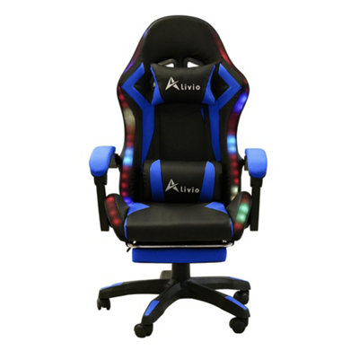 Alivio 360 Degree Swivel LED Gaming Chair with Footrest Lumbar Back Support - Blue