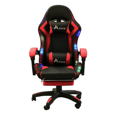 Alivio 360 Degree Swivel LED Gaming Chair with Footrest Lumbar Back Support - Red