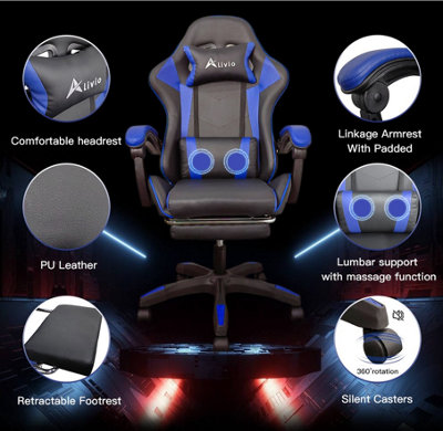 Alivio 360 Gaming PU Leather Chair With Footrest and Massager
