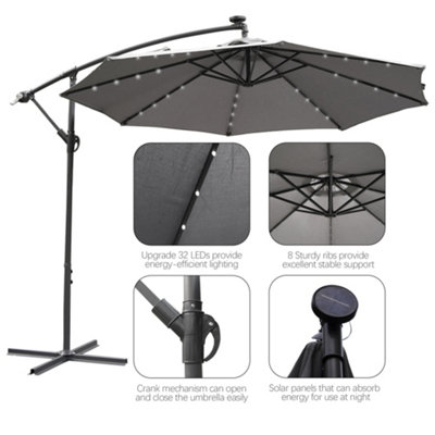 Alivio 3M Cantilever Parasol Umbrella with 32 LED Lights for Outdoor Garden Patio - 5