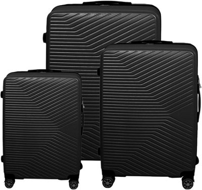 Alivio 3pc Travel Suitcase Set, ABS Hard Case Luggage, Anti-Scratch & TSA Lock Trolley 20", 24" & 28" - Black, Set of 3