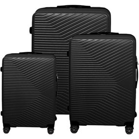 Alivio 3pc Travel Suitcase Set, ABS Hard Case Luggage, Anti-Scratch & TSA Lock Trolley 20", 24" & 28" - Black, Set of 3
