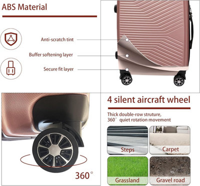 Alivio 3pc Travel Suitcase Set, ABS Hard Case Luggage, Anti-Scratch & TSA Lock Trolley 20", 24" & 28" - Rose Gold, Set of 3