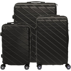 Alivio 3pc Travel Suitcase Set, ABS Hard Shell Luggage, Anti-Scratch & TSA Lock Trolley - Black (Pack of 3pc - 20", 24" & 28")