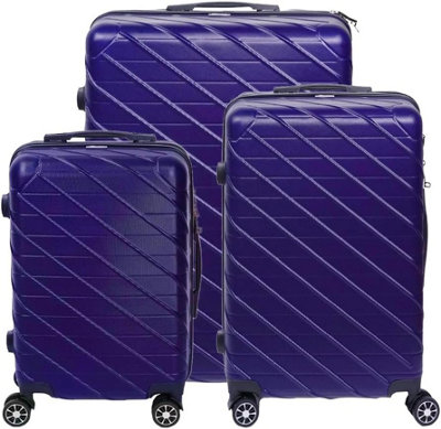 Alivio 3pc Travel Suitcase Set, ABS Hard Shell Luggage, Anti-Scratch & TSA Lock Trolley - Navy Blue, Pack of 3pc - 20", 24" & 28"