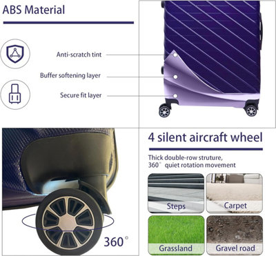 Alivio 3pc Travel Suitcase Set, ABS Hard Shell Luggage, Anti-Scratch & TSA Lock Trolley - Navy Blue, Pack of 3pc - 20", 24" & 28"