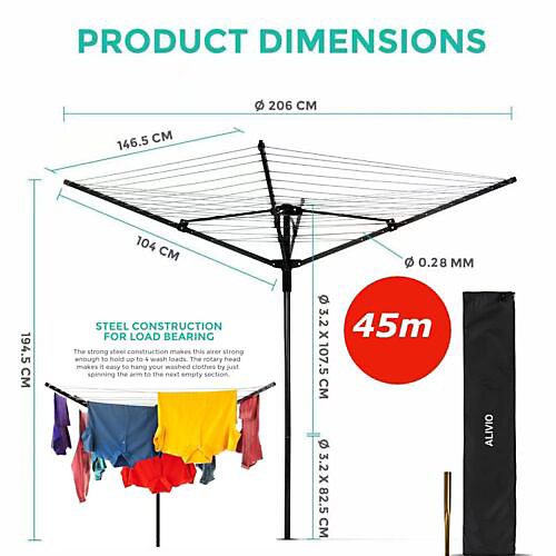 Washing Line Rotary 4 Arms Airier Outdoor Garden Clothes Washing