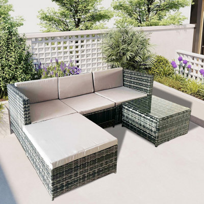 Alivio 4 Piece Rattan Corner Sofa Set, PE Rattan Garden Furniture Set with Coffee Table, Anti-UV Cushions for Indoor Outdoor