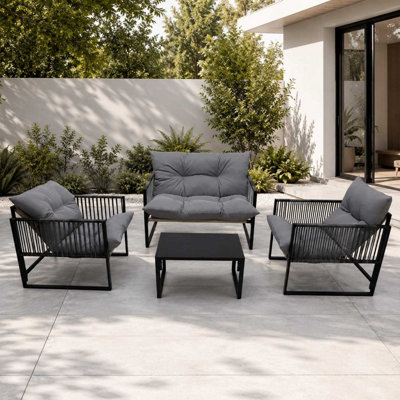 Alivio 4 Seater Iron Garden Furniture Sofa Chair Set, 2-Seater Bench, 2 ...
