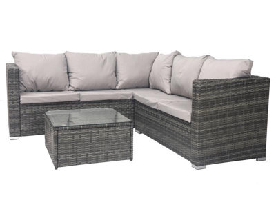 Alivio 5 Seater Rattan Corner Sofa Set PE Rattan Garden Furniture Set with Coffee Table Anti UV Cushions for Indoor Outdoor DIY at B Q