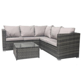 Alivio 5 Seater Rattan Corner Sofa Set, PE Rattan Garden Furniture Set with Coffee Table, Anti-UV Cushions for Indoor Outdoor