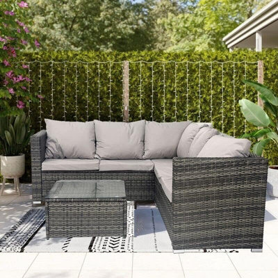 Alivio 5 Seater Rattan Sofa Set, PE Rattan Garden Furniture Set with Coffee Table Anti-UV Cushions for Indoor Outdoor