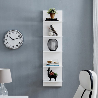 Alivio 5 Tier Wall Shelf Unit Narrow Space Saving Smooth Finish - White