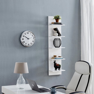 Alivio 5 Tier Wall Shelf Unit Narrow Space Saving Smooth Finish - White - 4
