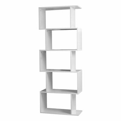 Alivio 5 Tier Wooden S-Shaped Bookcase Living Room Modern Display Shelves Storage - White