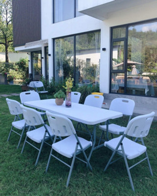 Alivio 6ft Folding Table Heavy Duty Trestle Table 180 x 70 x 74cm for Wedding Market Garden Party Picnic Indoor Outdoor - White