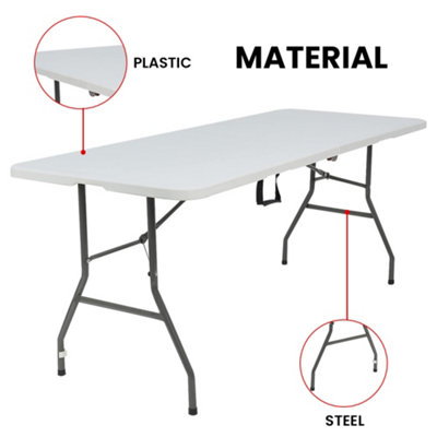 Alivio 6ft Folding Table Heavy Duty Trestle Table 180 x 70 x 74cm for Wedding Market Garden Party Picnic Indoor Outdoor - White - 5
