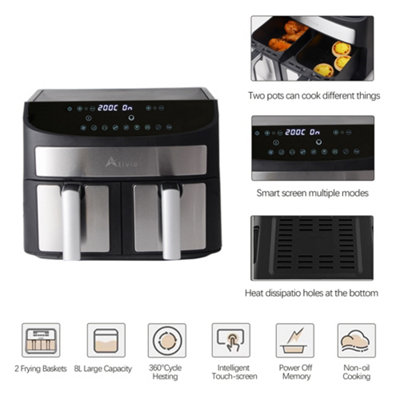Alivio 9L Air Fryer Digital Large Dual Basket With Timer & Temperature Touchscreen - 6