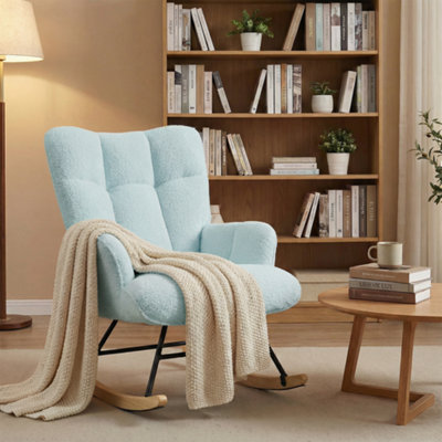 Alivio Blue Teddy Sherpa Rocking Armchair, Upholstered Nursery Rocker ...