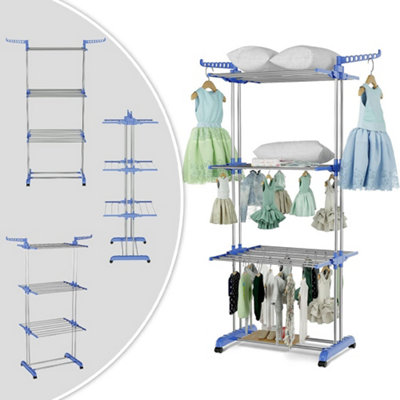 Alivio Clothes Drying Rack 4 Tier Airer, Foldable Clothes Hanger Adjustable Stainless Steel Garment Laundry for Indoor Outdoor