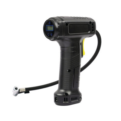 Alivio Cordless Tyre Inflator Air Compressor, 12V Portable Electric Digital Tyre Pump with LED Light and 4 Nozzle Adaptors Black