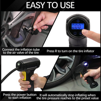 Alivio Cordless Tyre Inflator Air Compressor 12V Portable Electric Digital Tyre Pump with LED Light and