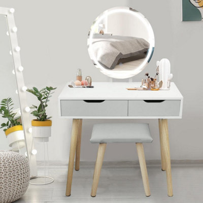 Alivio Dressing Table with Hollywood LED Lights Mirror, Vanity Table Set 81 x 41 x 127cm and Cushioned Stool, Bedroom Makeup Table