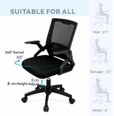 Alivio Ergonomic Mesh Office Chair with 90 Degree Flip-Up Armrests (Black)