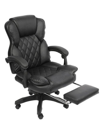 Alivio Ergonomic Office Leatherette Swivel Chair, Double Padded Seat Cushion, Armrest Footrest Backrest - Black