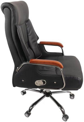 Alivio Executive Office Chair, 360 Degree Swivel Professional Chair with Foot Rest, Wooden Arm Rest, Adjustable Support - Black