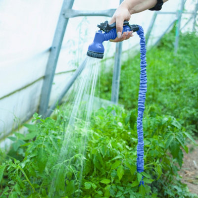 Alivio Expandable Garden Hose Pipe 75ft with 7 Spray Functions, Spray Gun & Connectors - Blue