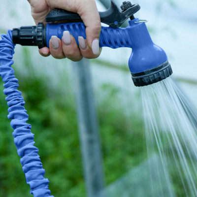 Alivio Expandable Garden Hose Pipe 75ft with 7 Spray Functions, Spray Gun & Connectors - Blue