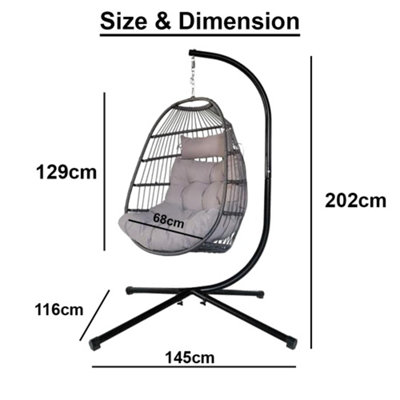Alivio Hanging Egg Chair Basket Chair with Cushion Swing Egg Chair for Indoor Outdoor Patio Garden 202 x 129 x 68cm - 5