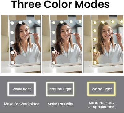 Alivio Hollywood Vanity Cosmetic Mirror for Makeup with 15 LED Bulbs, 3 Color Modes, USB & Type-C Charging Port (60 x 52cm)