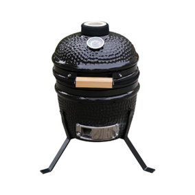 Alivio Kamado 13" Ceramic Mini BBQ Grill Smoker Egg Charcoal Cooking Oven, Portable Oven and Smoker with Stand - Black