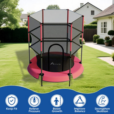 Soozier 4ft Kids Trampoline With Enclosure Net – Indoor/Outdoor, Red, 110lb Capacity – Model X-342-007-007-01