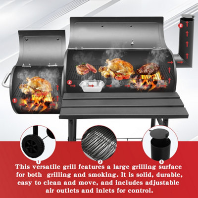 Alivio Large Oil Drum Charcoal BBQ Grill with Offset Smoker