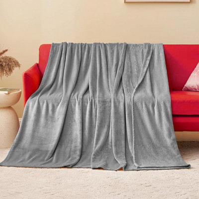 Alivio Medium Faux Fur Mink Throw Luxury Super Soft Plain Bed Sofa Settee Throw Blanket - Silver