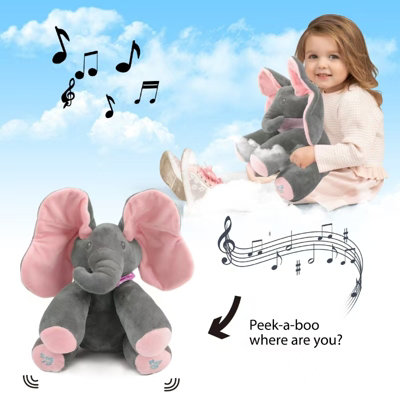 Alivio Peek A Boo Singing Elephant Plush Toy Talking Singing Elephant Plush Huggable Baby Toy