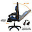 Alivio Professional Gaming Chair Reclining Backrest Headrest Footrest Massager, Adjustable Height Office & Computer Chair - Blue