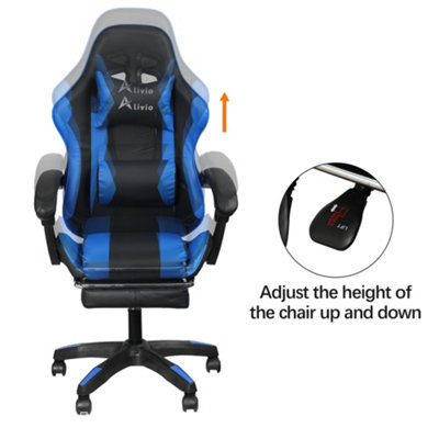 Alivio Professional Gaming Chair Reclining Backrest Headrest Footrest Massager, Adjustable Height Office & Computer Chair - Blue