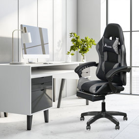 Alivio Professional Gaming Chair Reclining Backrest Headrest Footrest Massager, Adjustable Height Office & Computer Chair - Grey