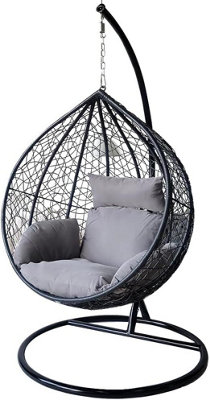 Alivio Rattan Weave Hanging Egg Chair with Cushions for Indoor Outdoor Swing Patio Garden - Grey