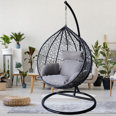 Alivio Rattan Weave Hanging Egg Chair with Cushions for Indoor Outdoor Swing Patio Garden Grey DIY at B Q